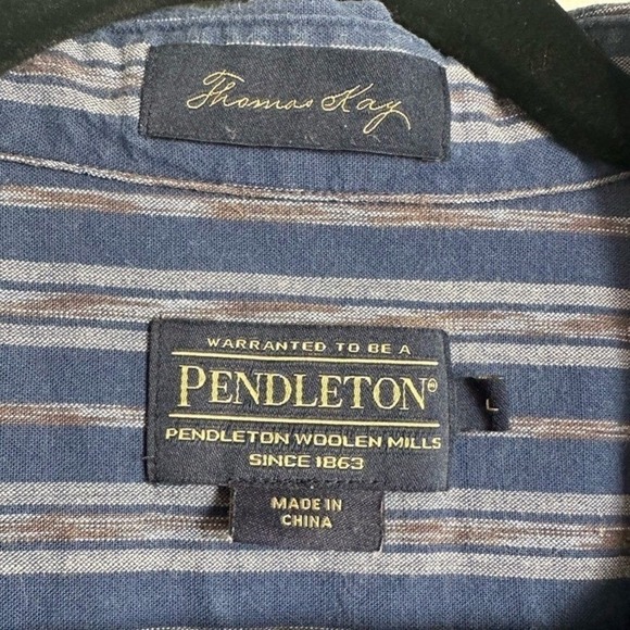 Pendleton Thomas Kay Men's Blue Striped Cotton Button Down Short Sleeve Shirt - Picture 2 of 3